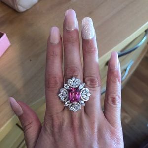 Large Silver and Pink Statement Ring